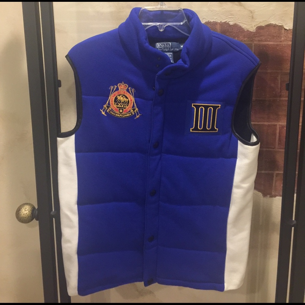 Polo by Ralph Lauren Blue & White Quilted Puffer Vest with Embroidered Crest